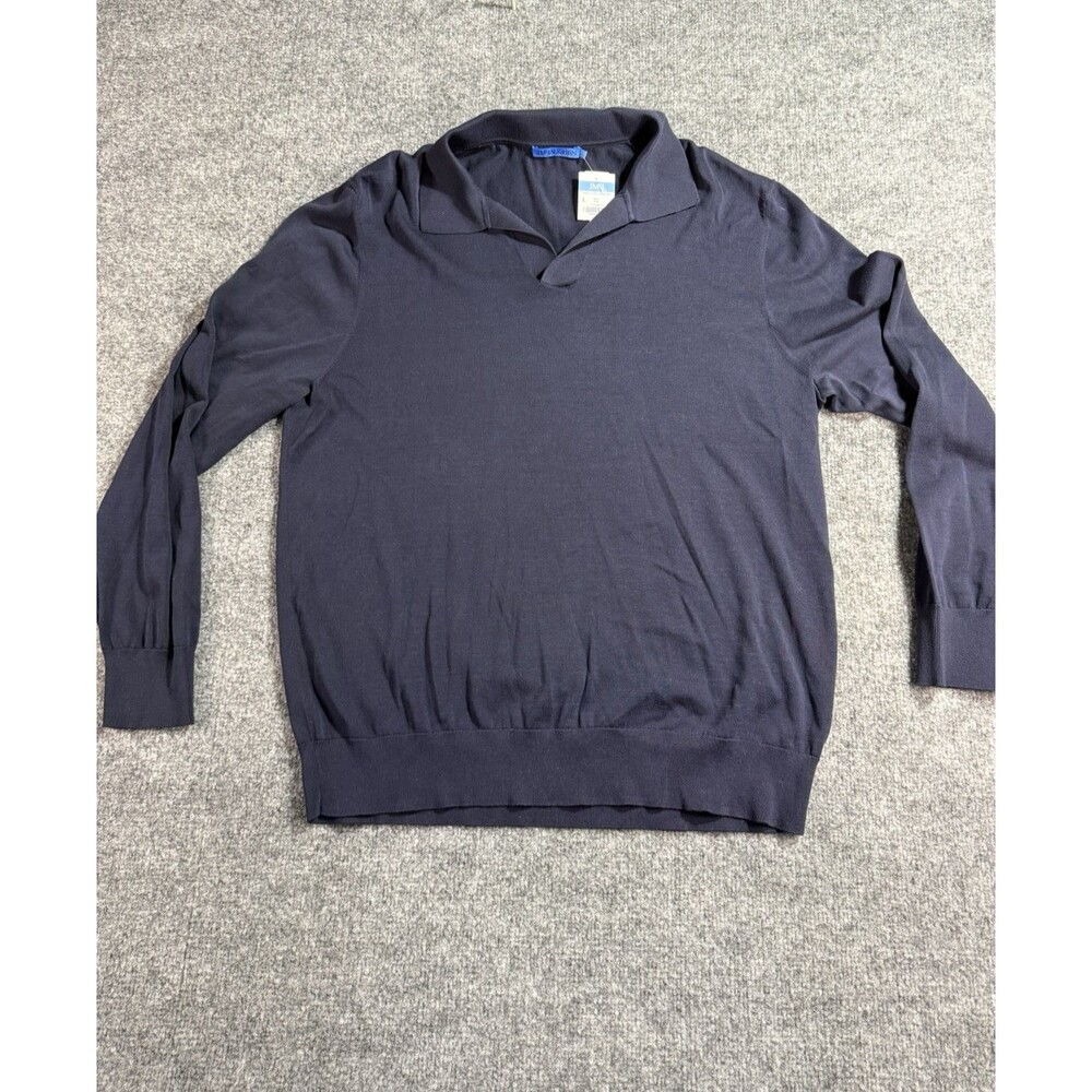 J. McLaughlin Men’s Cotton/Modal Navy V‑Neck “Amalfi” Polo Sweater – Size L NWT